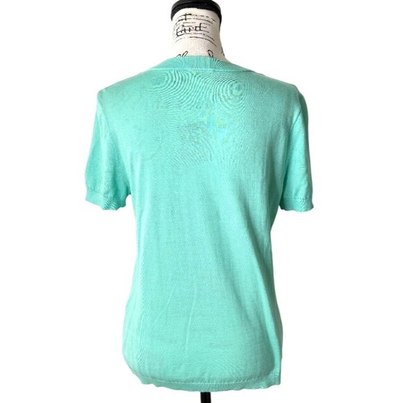 Kate Spade Short Sleeve Sweater Pearl Collar Embellish Knit Top Mint Green Sz L - Picture 3 of 7